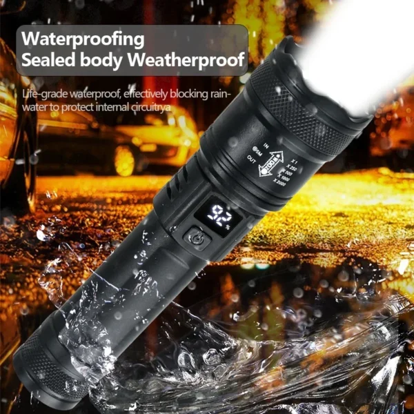 High Strong Power Led Flashlights 2000LM Tactical Torch with Display Light USB Charging Camping Fishing Emergency Zoom Lantern - Image 3