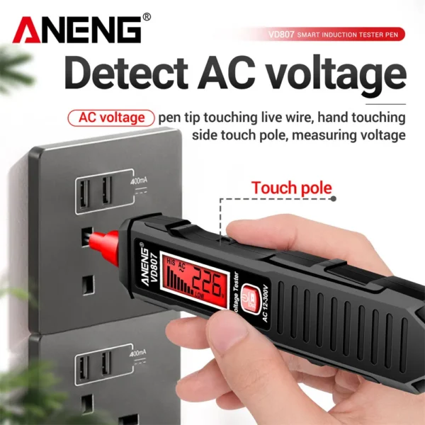 ANENG VD807 One-word Induction Portable 50/60Hz Smart Electric Pen Tester NCV Sensor AC 12-300V Non-contact Wire Detector Tools - Image 2