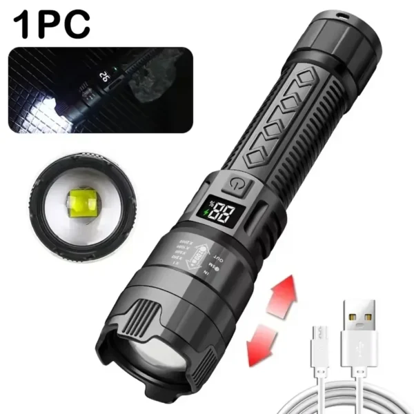 High Strong Power Led Flashlights Tactical Flash Light Torch Ultra Bright Lamp USB Charging Camping Fishing Defensa Zoom Lantern - Image 8