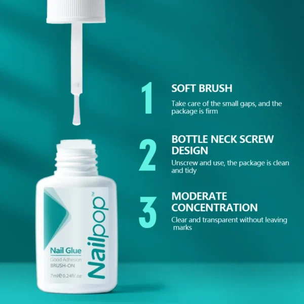 Nailpop Nail Glue for False Tips Glitter Acrylic Nail Art Adhesive Manicure Tool Rhinestone Glue Bottle Cap with Brush 2pcs - Image 3