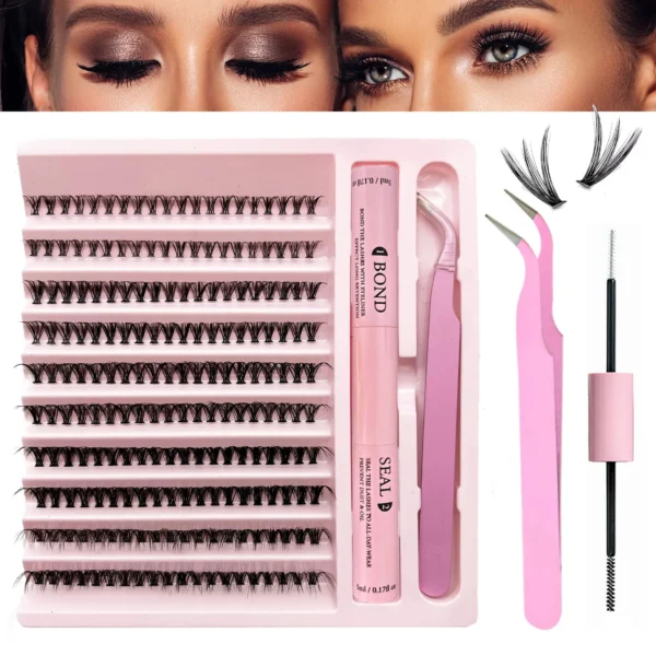 Lashes Clusters Set Extensions Kit Fake eyelashes Mix Lash Clusters with Lash Bond Seal and Lash Applicator Tool Makeup - Image 17