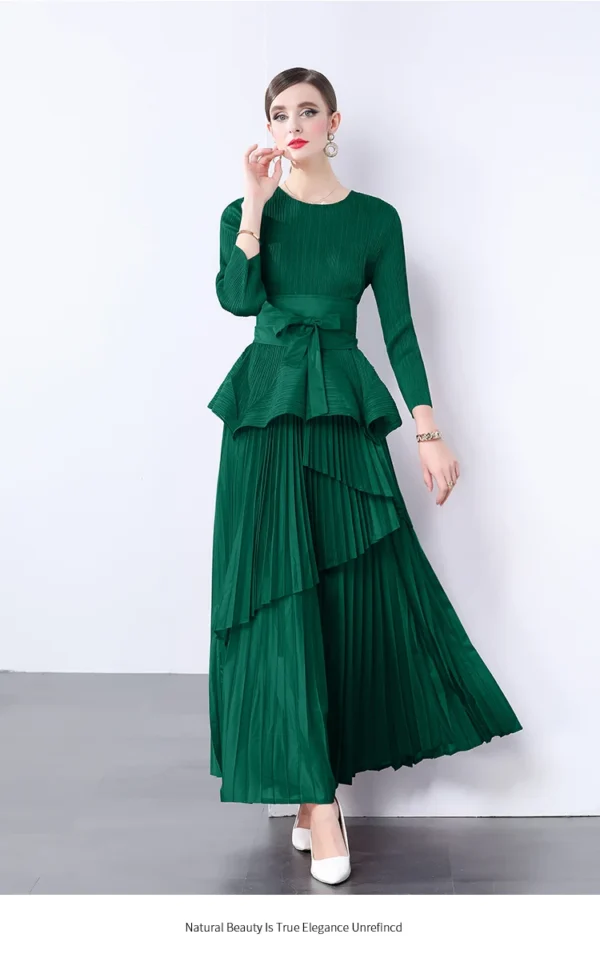 Miyake Irregular Lantern Skirt Top+long Lace Up Pleated Skirt Womens Two Peice Sets French Retro Pleated Autumn Skirts 2024 - Image 23