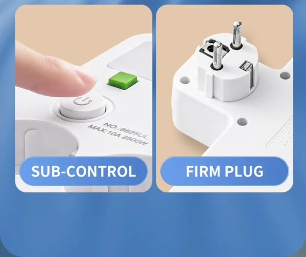 EU plug and socket 4 sockets, multi plug wall power plug and socket without extension cable or USB and Type-C port - Image 12