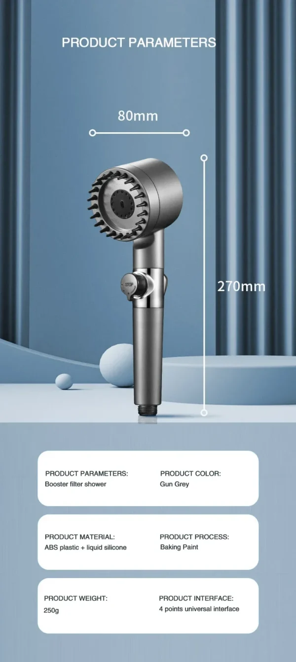 High Pressurized Filter Shower Head 3-mode Adjustable Spray with Massage Brush Rain Faucet Bathroom Accessories - Image 9