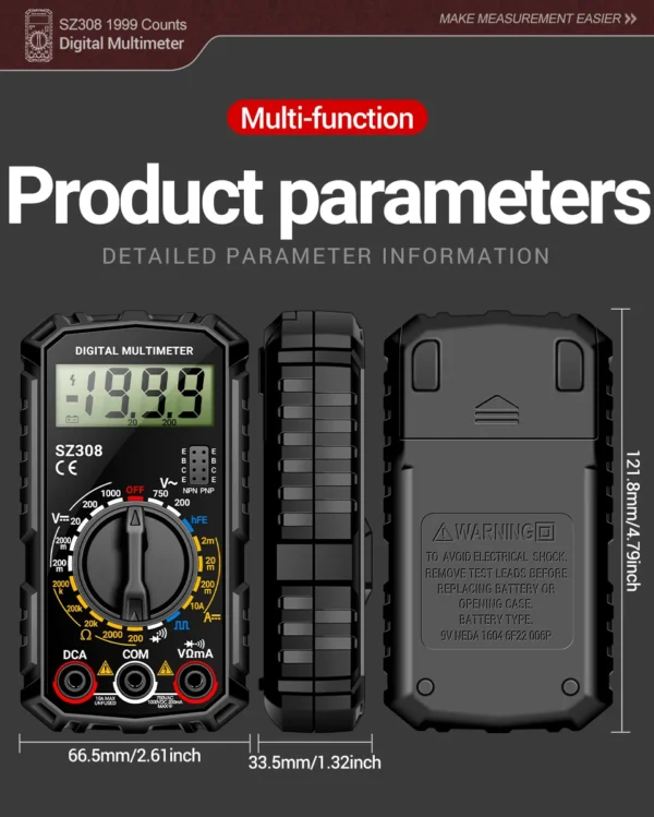 ANENG SZ308 Digital Multimeter   AC/DC Current Meter Voltage Resistance Meter Electrician LCD Backlight Ohm Square Wave Test - Image 24