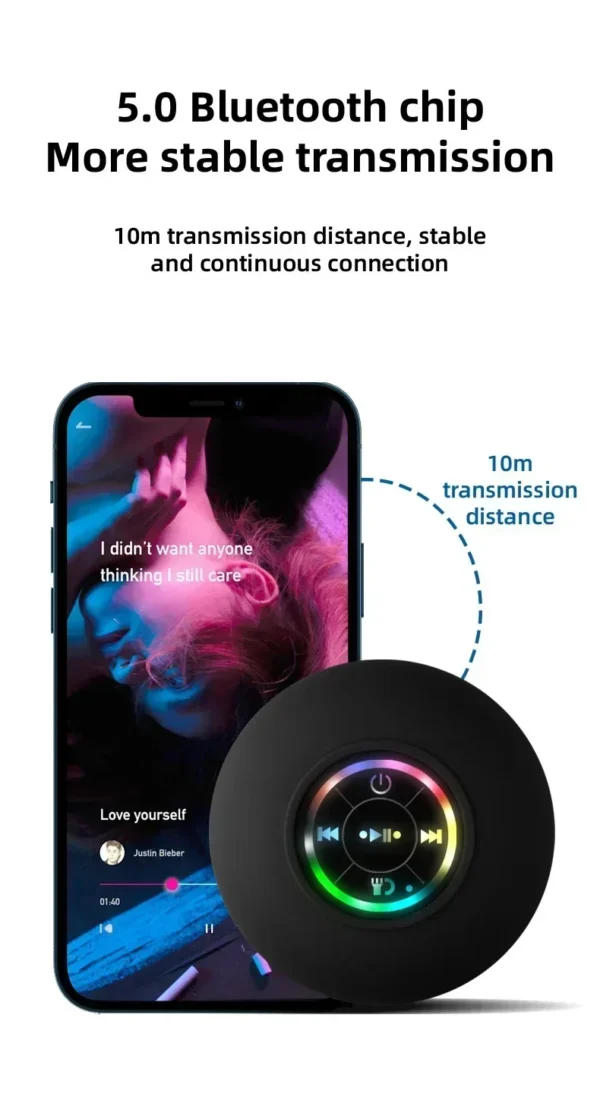Mini Portable Bluetooth Audio IPX4 Waterproof Led Lights Bathroom Outdoor Large Suction Cup Can Be Adsorbed Wall Speaker - Image 12