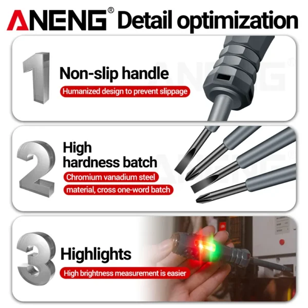 ANENG B05 Word/cross Screwdrivers Neon Bulb Indicator Meter Electric Pen Insulated Electrician Highlight Pocket Tester Pen Tools - Image 4