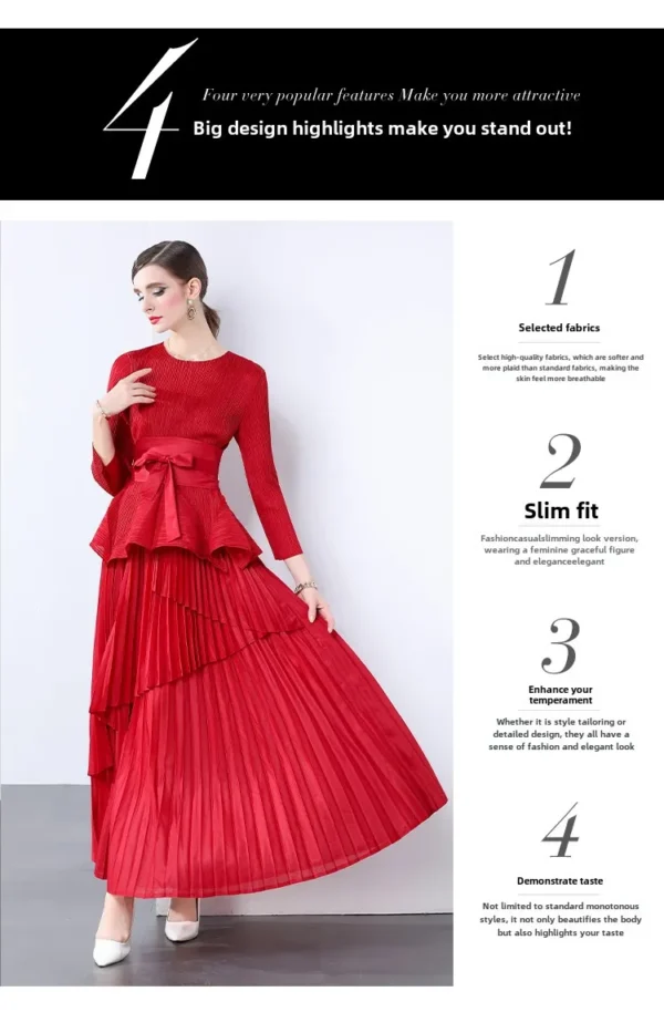 Miyake Irregular Lantern Skirt Top+long Lace Up Pleated Skirt Womens Two Peice Sets French Retro Pleated Autumn Skirts 2024 - Image 15
