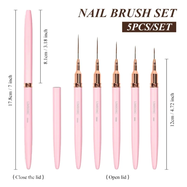 LIMEGIRL 5Pcs Professional Nail Art Liner Brush Line Stripes DIY Drawing Pen Handle Nails UV Gel Brushes Painting Manicure Tools - Image 7