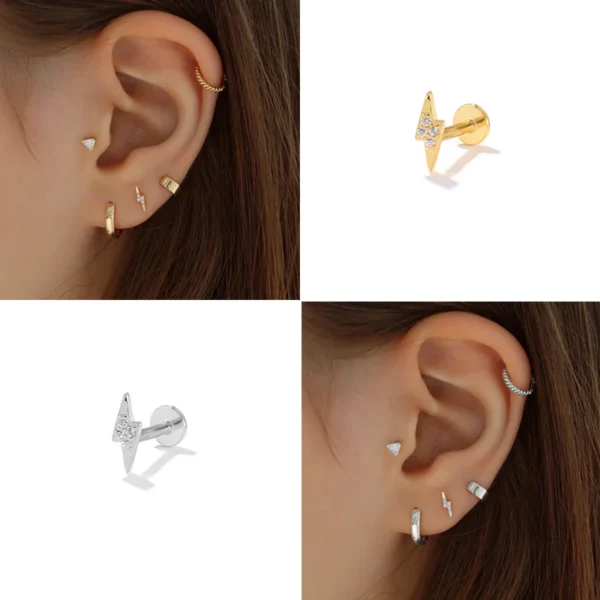 Aide 925 Sterling Silver 1PC Flat End Piercing Jewelry For Women Zircon Evil Eye Lightning Sphere Stud Earrings Labret Lip Ring - Image 61