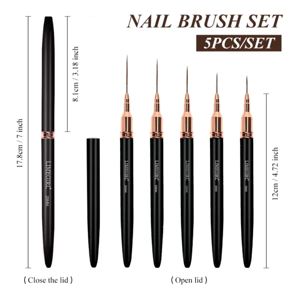LIMEGIRL 5Pcs Professional Nail Art Liner Brush Line Stripes DIY Drawing Pen Handle Nails UV Gel Brushes Painting Manicure Tools - Image 8