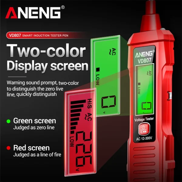 ANENG VD807 One-word Induction Portable 50/60Hz Smart Electric Pen Tester NCV Sensor AC 12-300V Non-contact Wire Detector Tools - Image 3