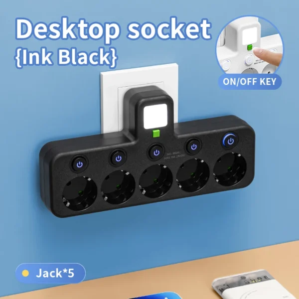 EU plug and socket 4 sockets, multi plug wall power plug and socket without extension cable or USB and Type-C port - Image 7