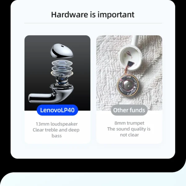 Lenovo LP40 Wireless Bluetooth Earphones TWS Touch Control Headset Gaming Headphones HD Call with Mic Earbuds 2025 New Choice - Image 17
