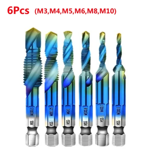 Hex Shank Titanium Plated HSS Screw Thread Metric Tap Drill Bits Screw Machine Compound Tap M3 M4 M5 M6 M8 M10 Hand Tools - Image 36