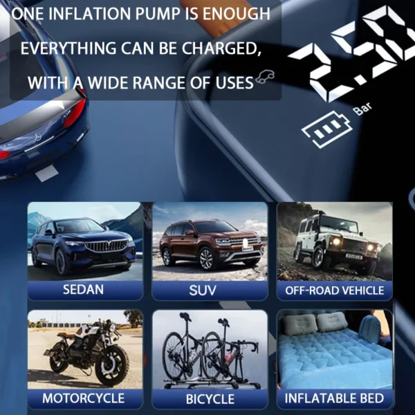 1PC Car Mounted Wireless Digital Display Inflation Pump Portable Wireless Air PumpTire Inflator for Electric Cars - Image 18