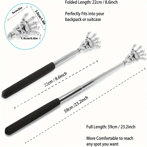 Portable Extendable Back Scratcher Stainless Steel Telescoping Back Scratcher for Both Human and Pets Extendable Back Massager - Image 2