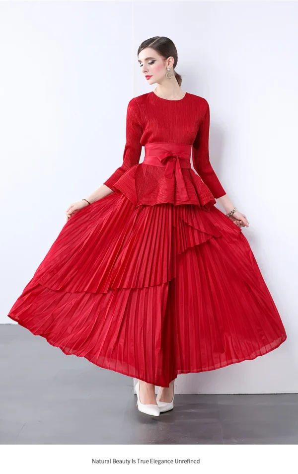 Miyake Irregular Lantern Skirt Top+long Lace Up Pleated Skirt Womens Two Peice Sets French Retro Pleated Autumn Skirts 2024 - Image 30