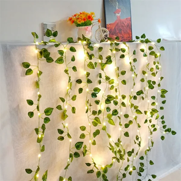 Flower Green Leaf String Lights Artificial Vine Fairy Lights Battery Powered Christmas Tree Garland Light for Weeding Home Decor - Image 16