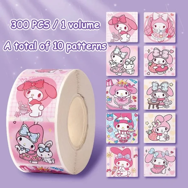 300Pcs/roll Sanrio Sticker Cartoon Kids Student Handbooks Kuromi Melody Reward Stickers Gift Girl Boy Decoration Decals Toys - Image 8