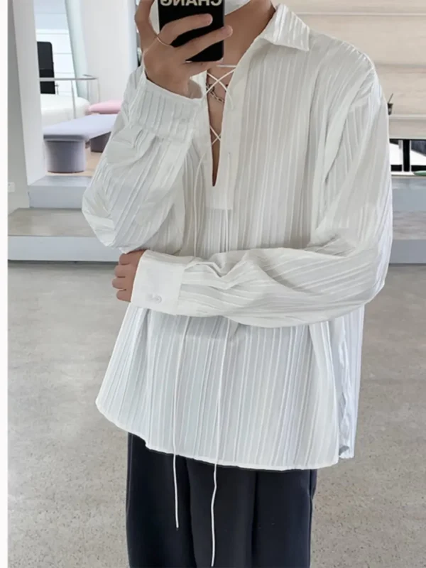 New Men's Casual Blouse Shirt Tops Long Sleeve Tee Shirt Spring Autumn Slanted Placket Vintage Shirts Renaissance Shirt - Image 15