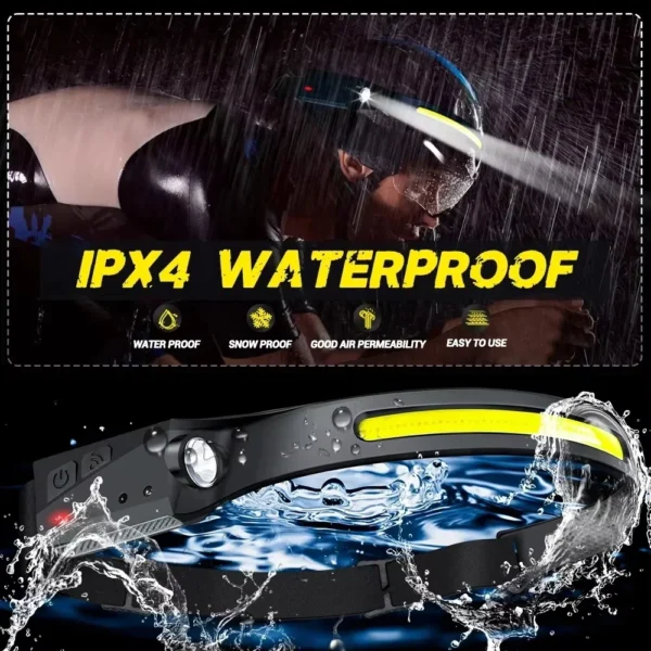 230°Bright Beam Headlamp LED Sensor Head lamp Built-in Battery USB Rechargeable Head Flashlight Outdoor Camping Fishing Headligh - Image 6