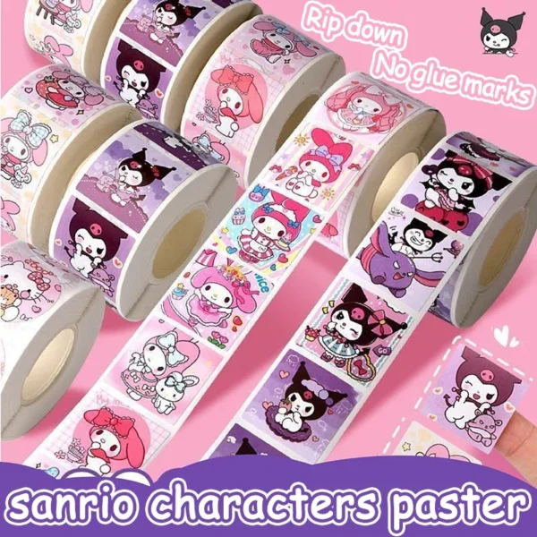 300Pcs/roll Sanrio Sticker Cartoon Kids Student Handbooks Kuromi Melody Reward Stickers Gift Girl Boy Decoration Decals Toys