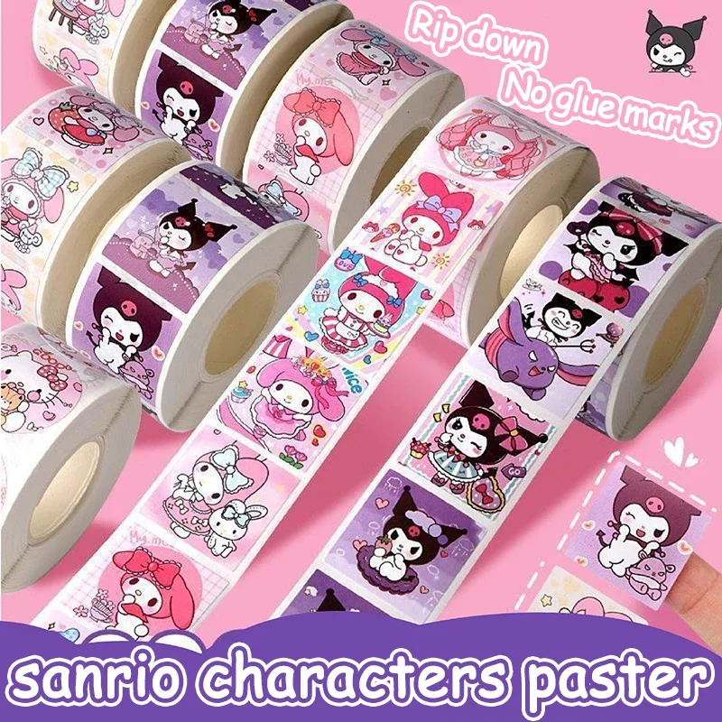 300Pcs/roll Sanrio Sticker Cartoon Kids Student Handbooks Kuromi Melody Reward Stickers Gift Girl Boy Decoration Decals Toys