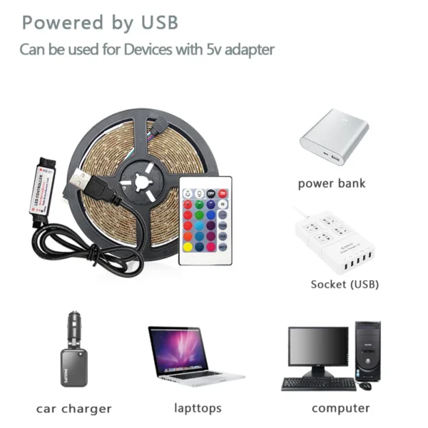 RGB 5050 Led Strip Lights with Remote Control Led Tape Flexible RGB Ribbon for Home Room Decor TV Lighting - Image 13