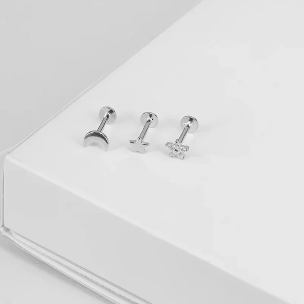 Aide 925 Sterling Silver 1PC Flat End Piercing Jewelry For Women Zircon Evil Eye Lightning Sphere Stud Earrings Labret Lip Ring - Image 38