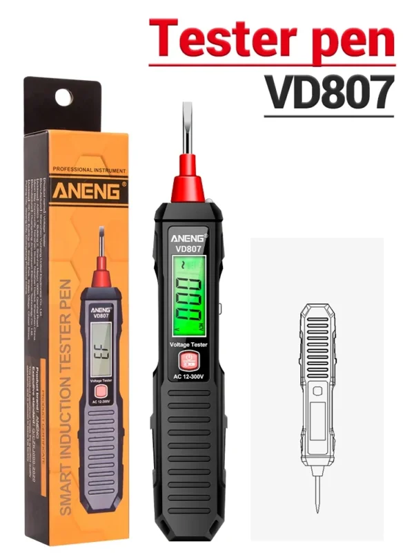 ANENG VD807 One-word Induction Portable 50/60Hz Smart Electric Pen Tester NCV Sensor AC 12-300V Non-contact Wire Detector Tools - Image 7