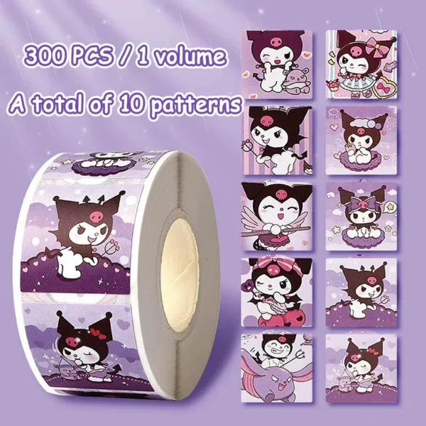 300Pcs/roll Sanrio Sticker Cartoon Kids Student Handbooks Kuromi Melody Reward Stickers Gift Girl Boy Decoration Decals Toys - Image 9