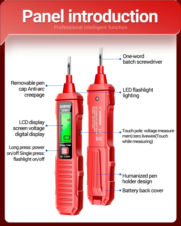 ANENG VD807 One-word Induction Portable 50/60Hz Smart Electric Pen Tester NCV Sensor AC 12-300V Non-contact Wire Detector Tools - Image 13