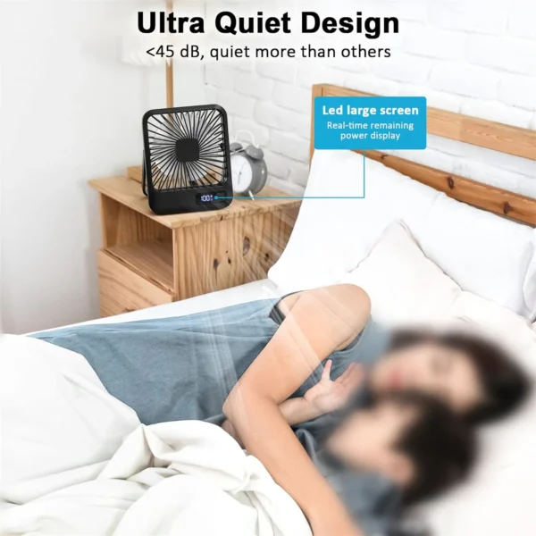 Desk Fan, Portable USB Rechargeable Fan, 180° Tilt Folding Personal Fan With Power Display, 5 Speeds Ultra Quiet Table Fan - Image 4