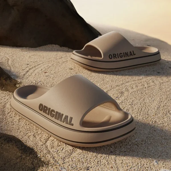 Feslishoet Women Letter Slippers Beach Slides Solid Color Mens Thick Sole Indoor Bathroom Anti Slip Shoes Summer Couple Sandals - Image 2