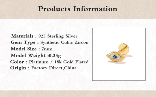 Aide 925 Sterling Silver 1PC Flat End Piercing Jewelry For Women Zircon Evil Eye Lightning Sphere Stud Earrings Labret Lip Ring - Image 51