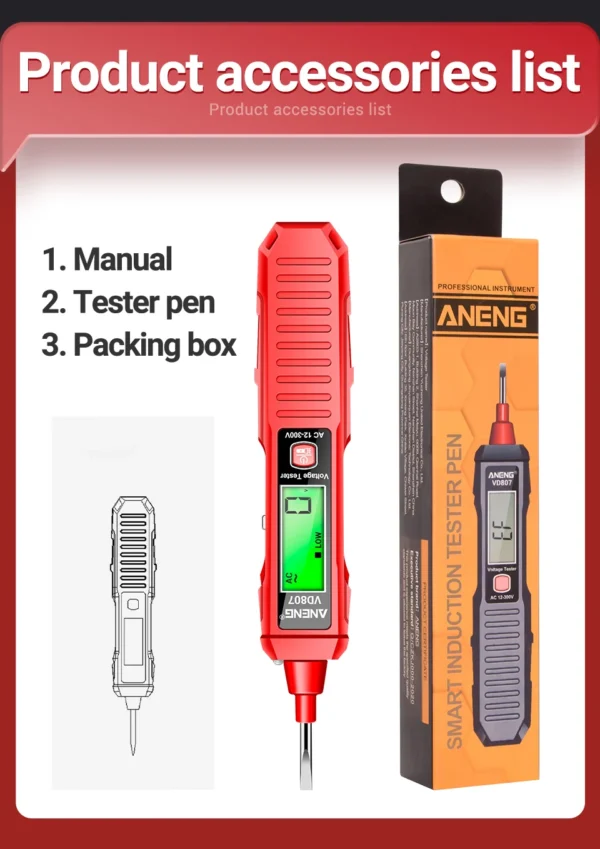ANENG VD807 One-word Induction Portable 50/60Hz Smart Electric Pen Tester NCV Sensor AC 12-300V Non-contact Wire Detector Tools - Image 25