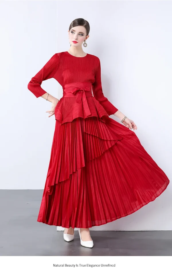 Miyake Irregular Lantern Skirt Top+long Lace Up Pleated Skirt Womens Two Peice Sets French Retro Pleated Autumn Skirts 2024 - Image 27