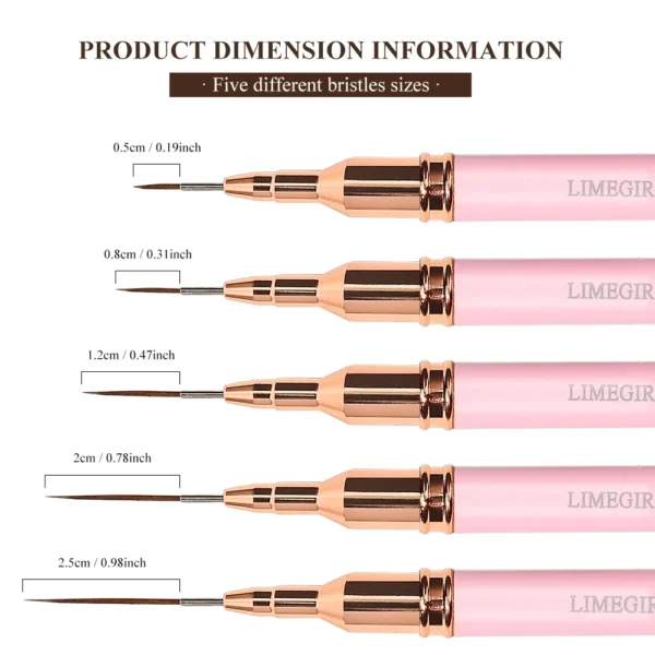 LIMEGIRL 5Pcs Professional Nail Art Liner Brush Line Stripes DIY Drawing Pen Handle Nails UV Gel Brushes Painting Manicure Tools - Image 5