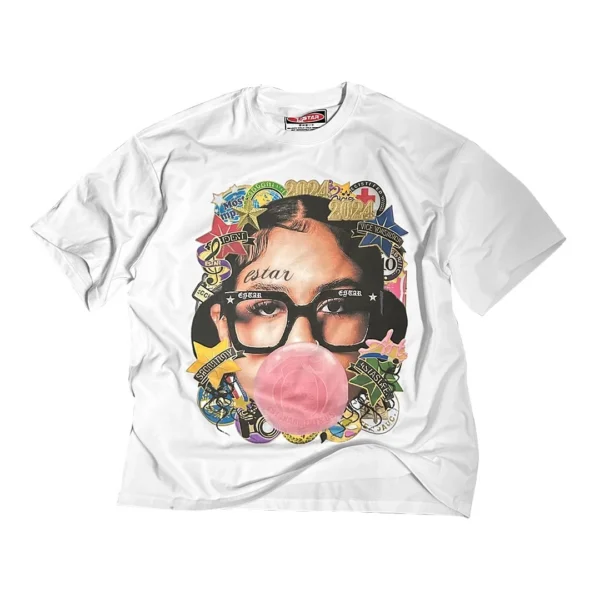 2024 Trendy Streetwear American Retro Spoof Portrait Print Oversized T-shirt Y2K Harajuku Rock Punk Style Pure Cotton Casual Top - Image 9