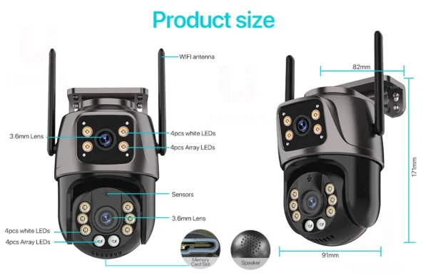 4K 8MP HD Wifi PTZ Camera Outdoor 4MP Dual Lens Dual Screen AI Auto Tracking IP Camera CCTV Audio Video Surveillance P2P iCSee - Image 24
