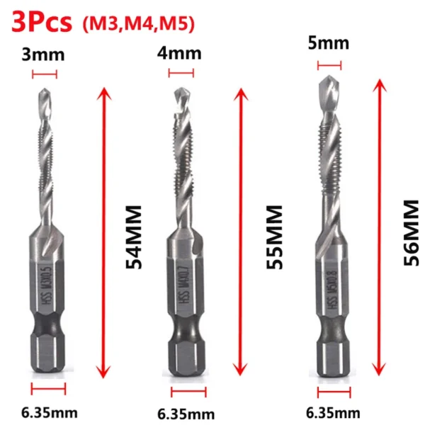 Hex Shank Titanium Plated HSS Screw Thread Metric Tap Drill Bits Screw Machine Compound Tap M3 M4 M5 M6 M8 M10 Hand Tools - Image 14