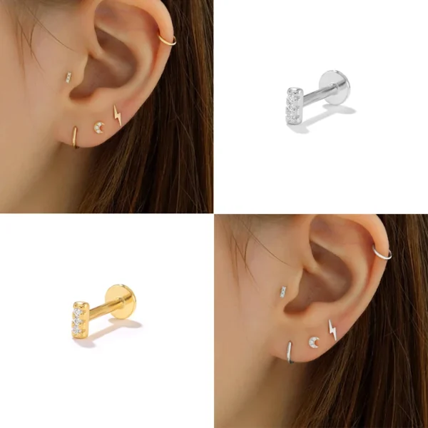 Aide 925 Sterling Silver 1PC Flat End Piercing Jewelry For Women Zircon Evil Eye Lightning Sphere Stud Earrings Labret Lip Ring - Image 59