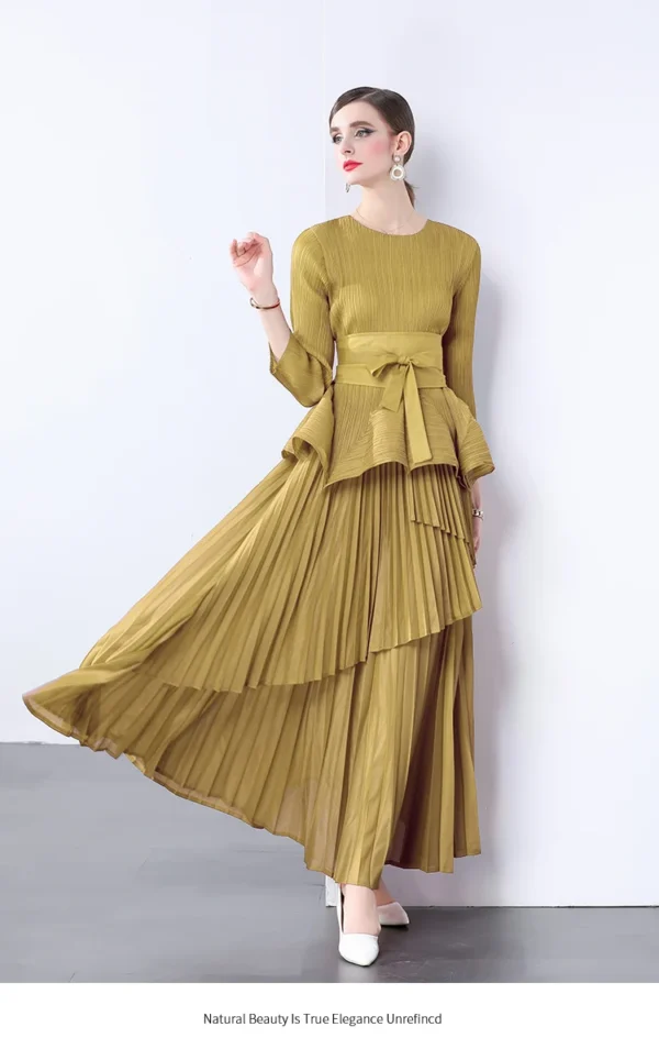 Miyake Irregular Lantern Skirt Top+long Lace Up Pleated Skirt Womens Two Peice Sets French Retro Pleated Autumn Skirts 2024 - Image 21