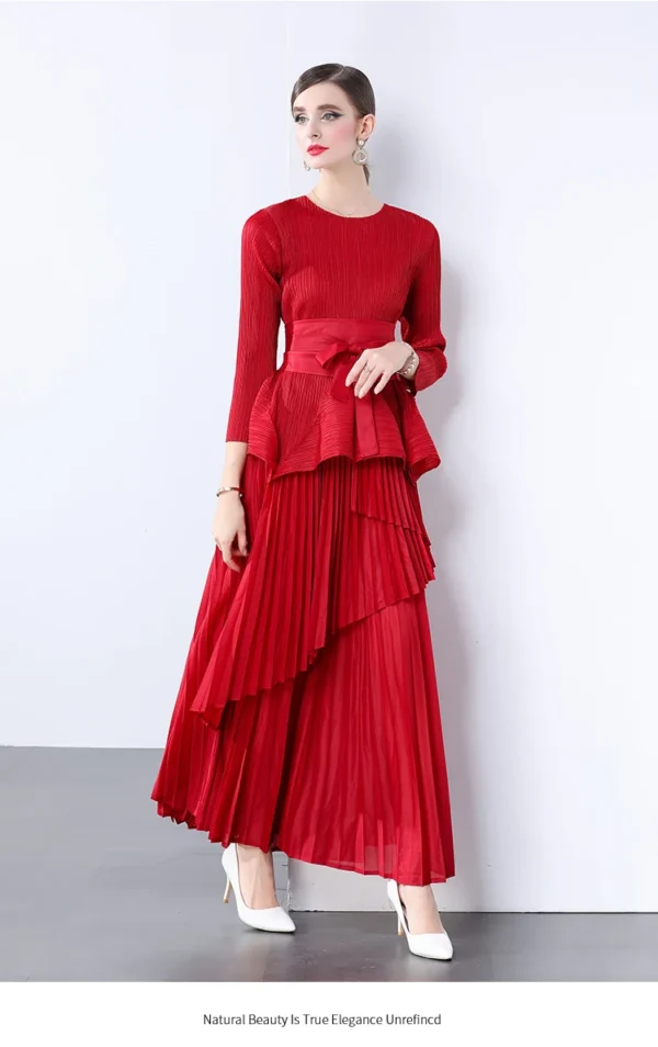 Miyake Irregular Lantern Skirt Top+long Lace Up Pleated Skirt Womens Two Peice Sets French Retro Pleated Autumn Skirts 2024 - Image 32