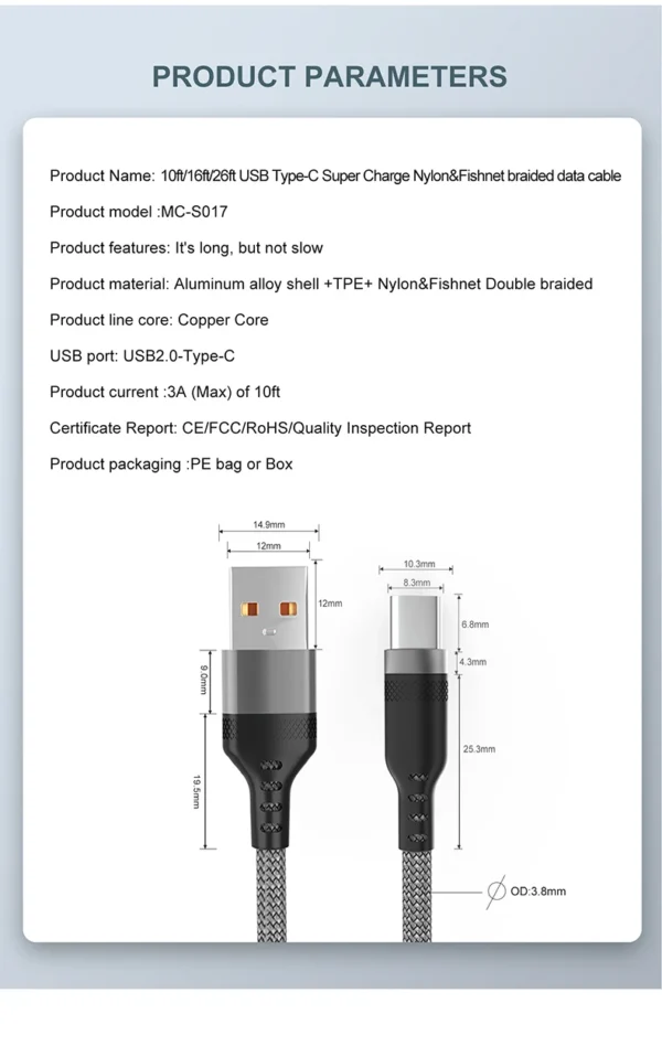 USB TYPE C Fast Charge Cable LIGHTNING 3m 5 Meters USB C Android Micro USB Extend Charging Cable for iPhone 14 Xiaomi OnePlus - Image 28