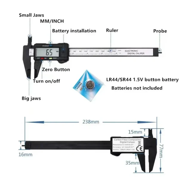 150mm 100mm 0.1mm Electronic Digital Caliper Vernier Caliper Measuring Tool Gauge Micrometer Measuring Tool Digital Ruler - Image 3