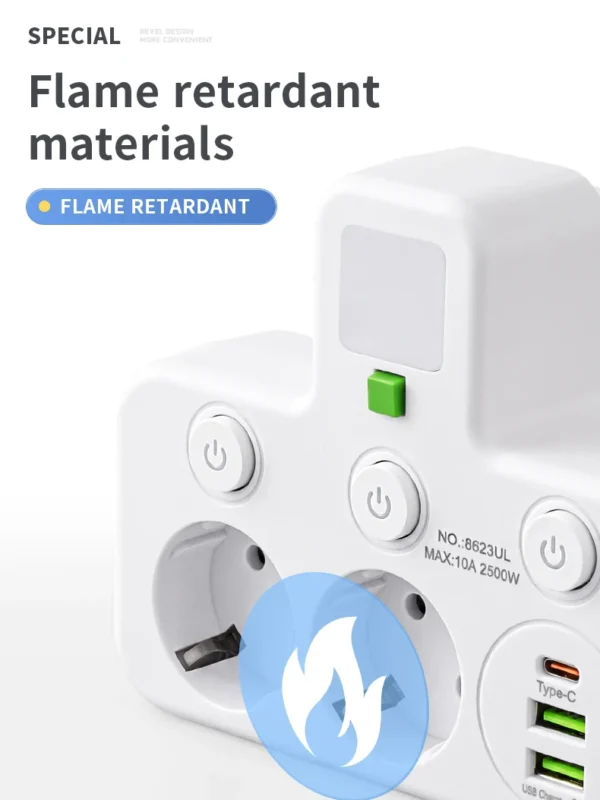 EU plug and socket 4 sockets, multi plug wall power plug and socket without extension cable or USB and Type-C port - Image 3