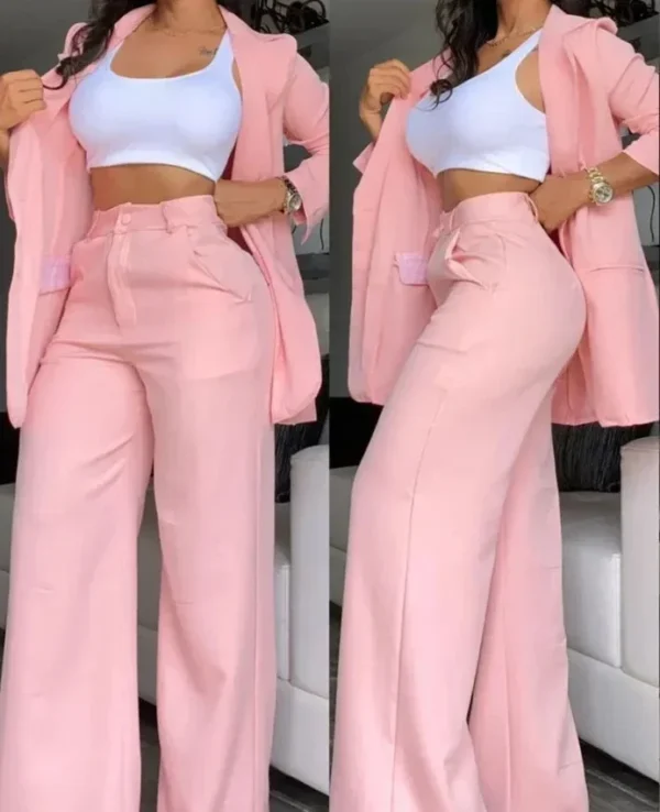 Elegant Autumn Women's Blazer and Pants Two Piece Set Female Outifits Fashion Notched Collar Coat & Pocket Design Trouser Suit - Image 3