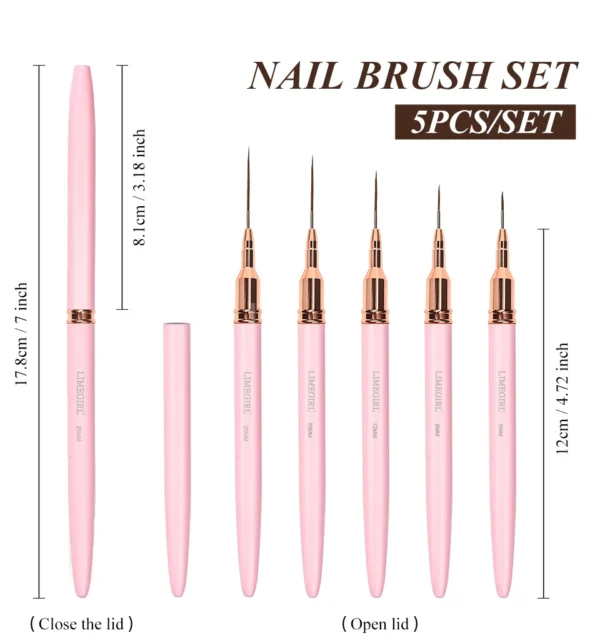 LIMEGIRL 5Pcs Professional Nail Art Liner Brush Line Stripes DIY Drawing Pen Handle Nails UV Gel Brushes Painting Manicure Tools - Image 10